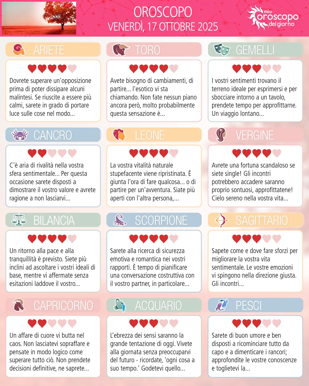 Horoscope du venerdì 17 ottobre 2025