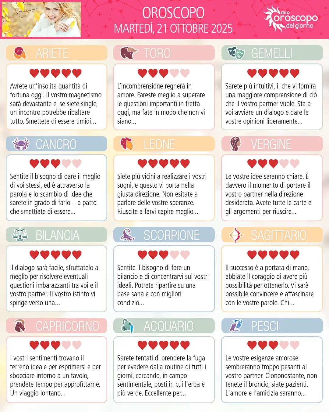Horoscope du martedì 21 ottobre 2025