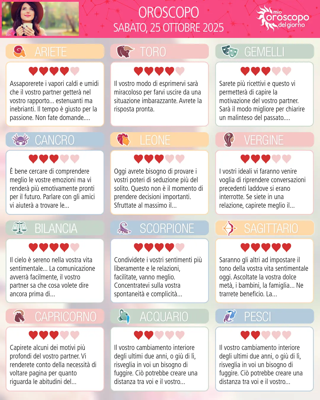 Horoscope du sabato 25 ottobre 2025
