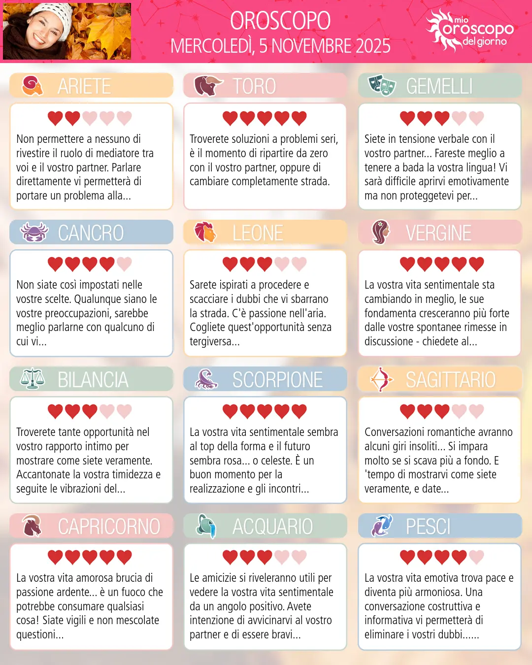 Oroscopo di mercoledì 5 novembre 2025
