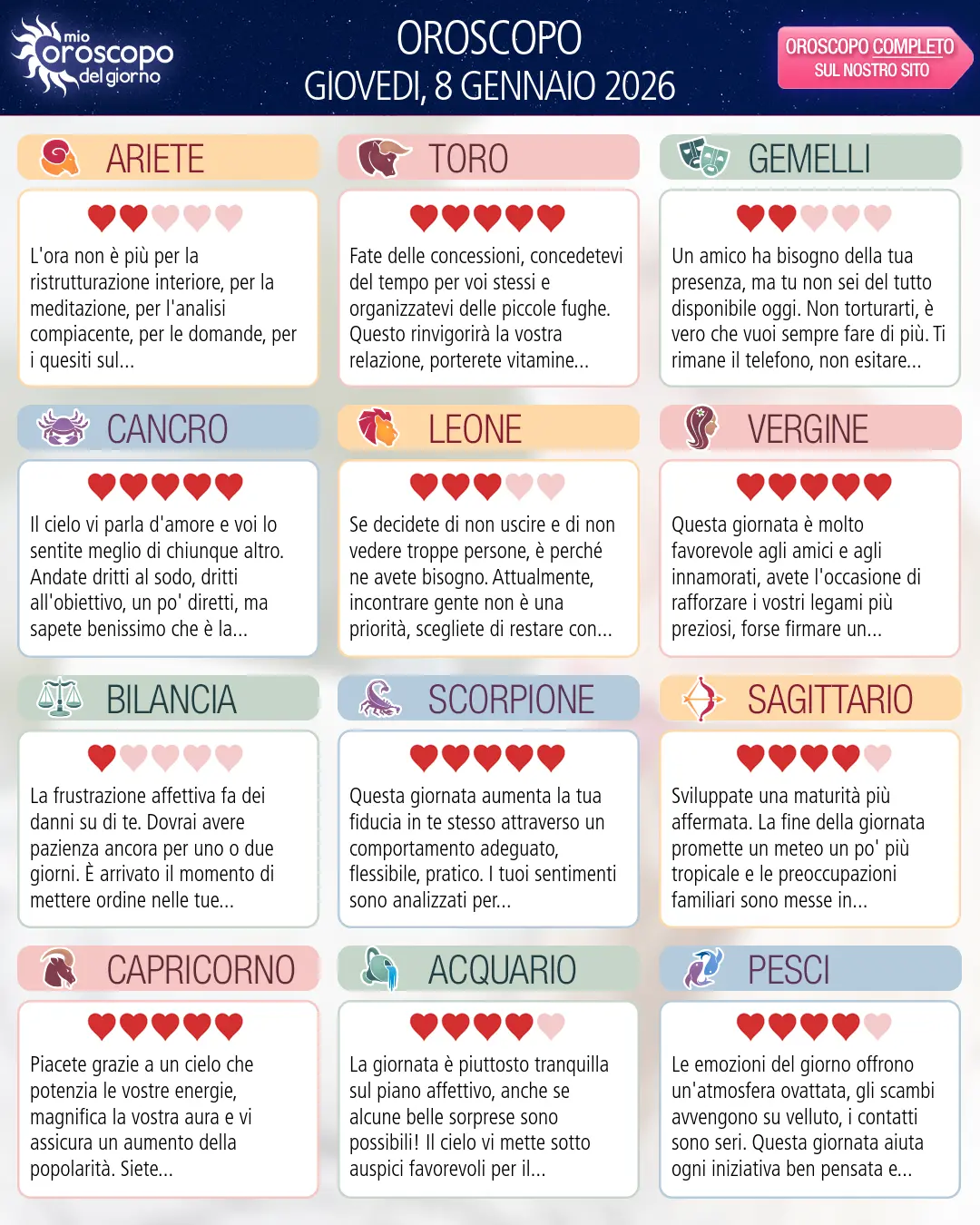 Cancro: il tuo oroscopo del 10 Gennaio 2026