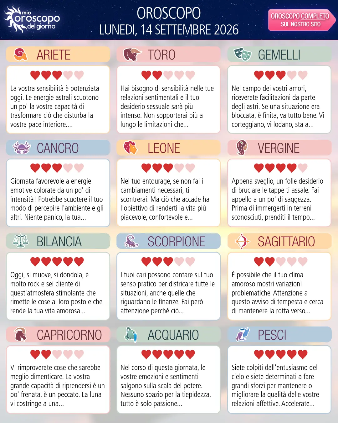 Vergine: il tuo oroscopo del 16 settembre 2026