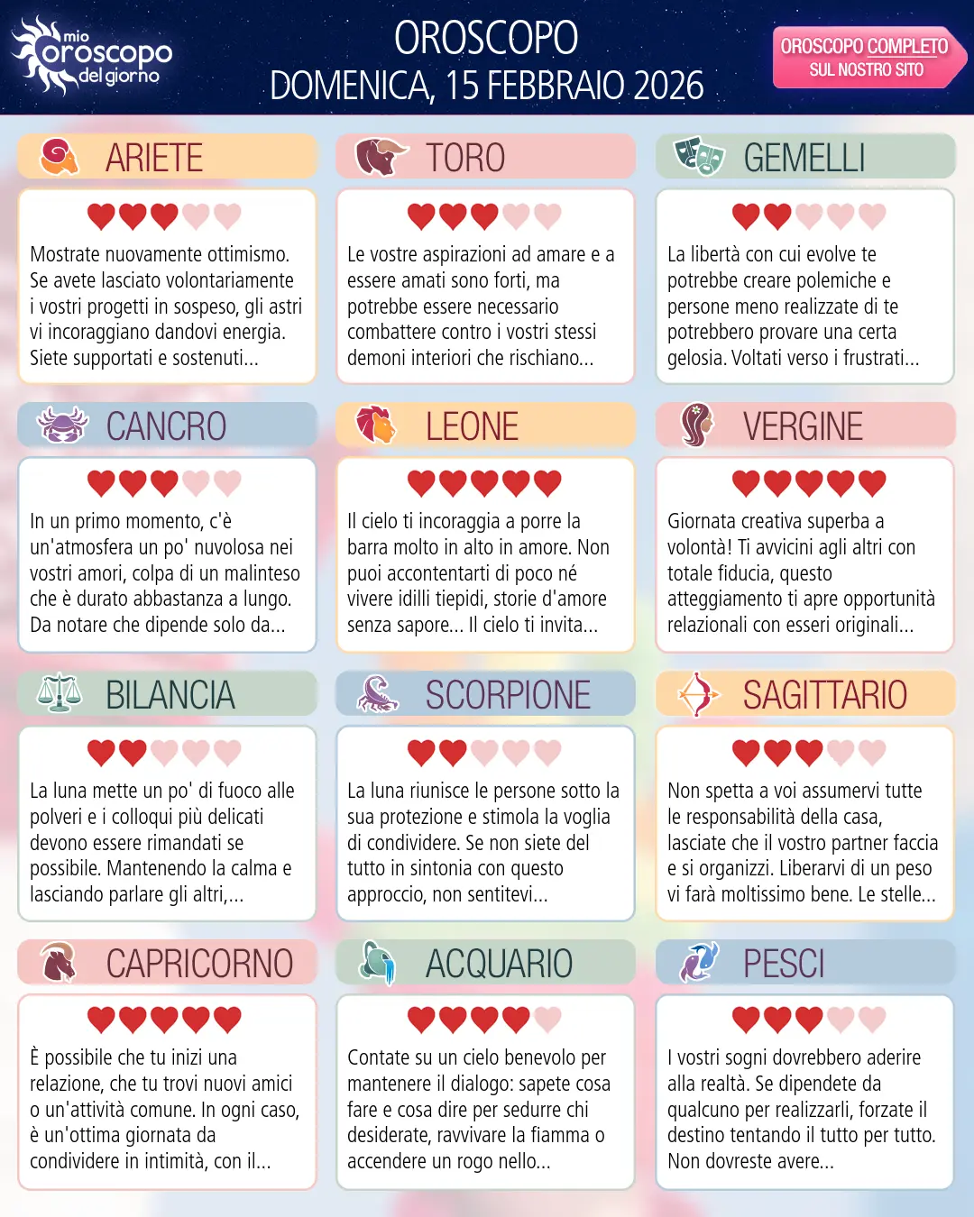 Oroscopo del Leone di oggi - 15 Febbraio 2026