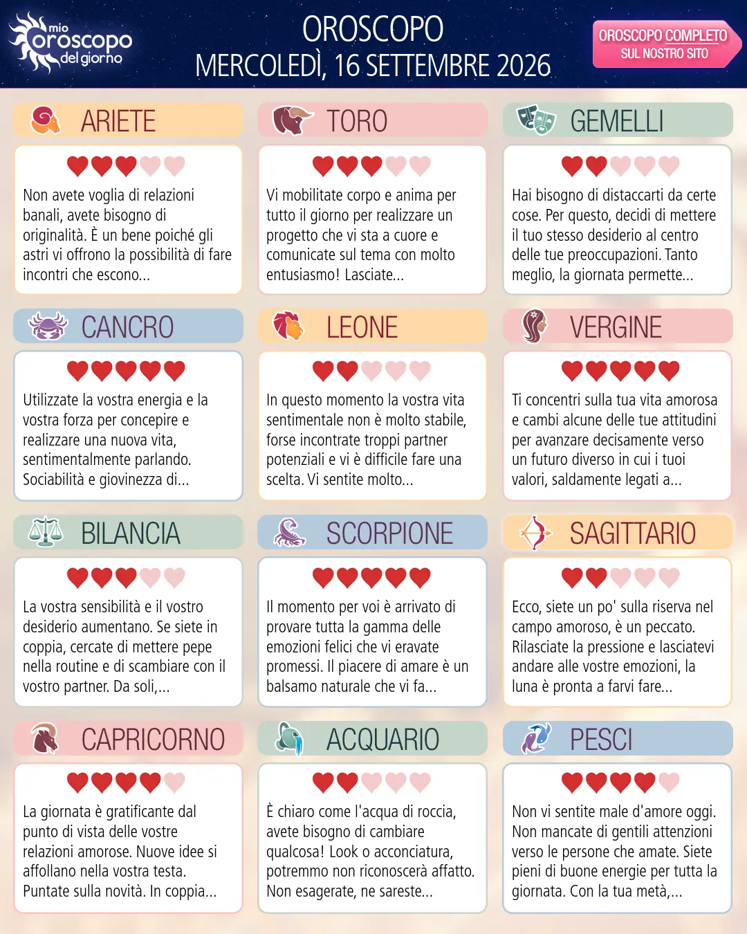 Oroscopo della Bilancia di oggi - 16 settembre 2026