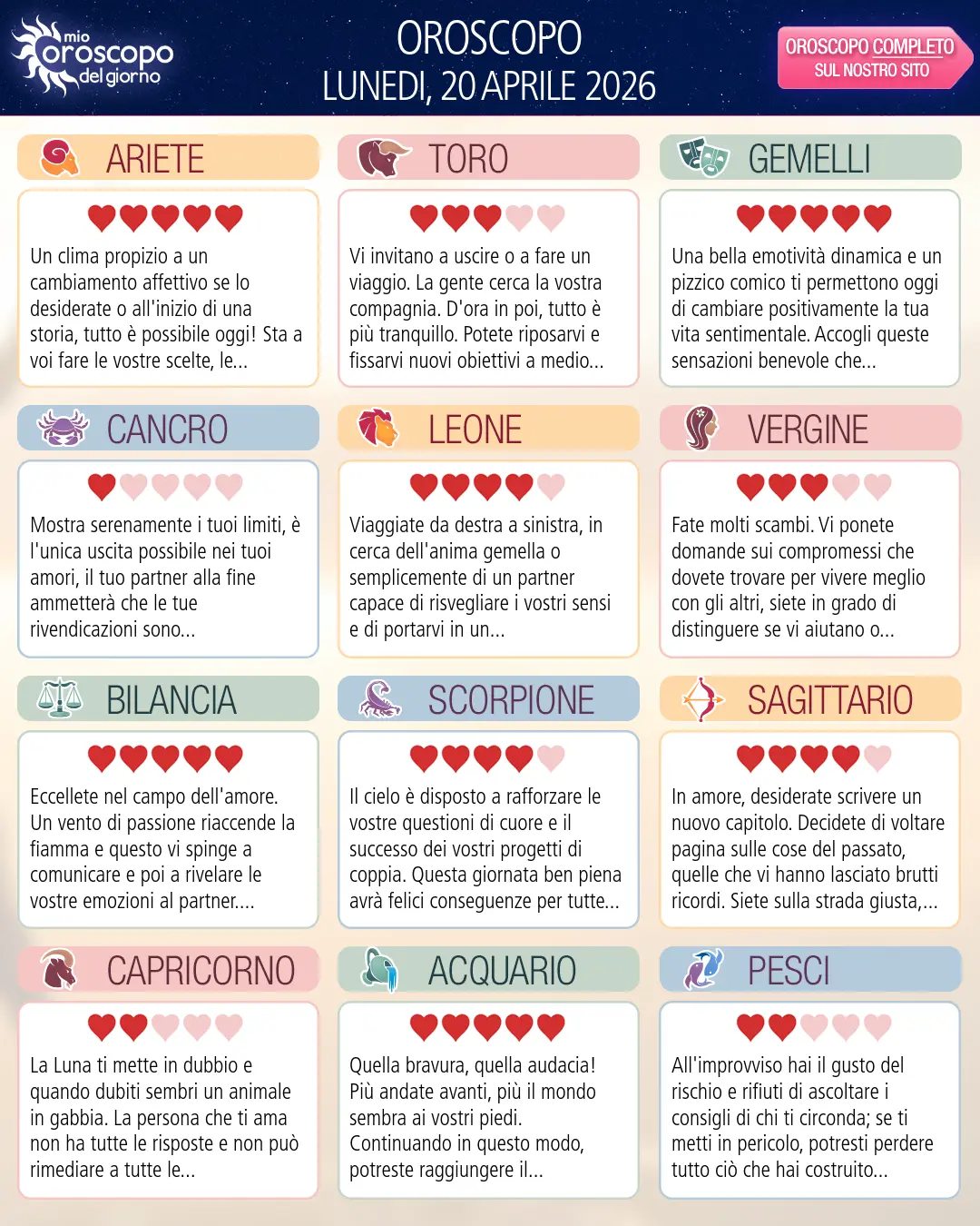 Oroscopo del Leone di oggi - 20 Aprile 2026